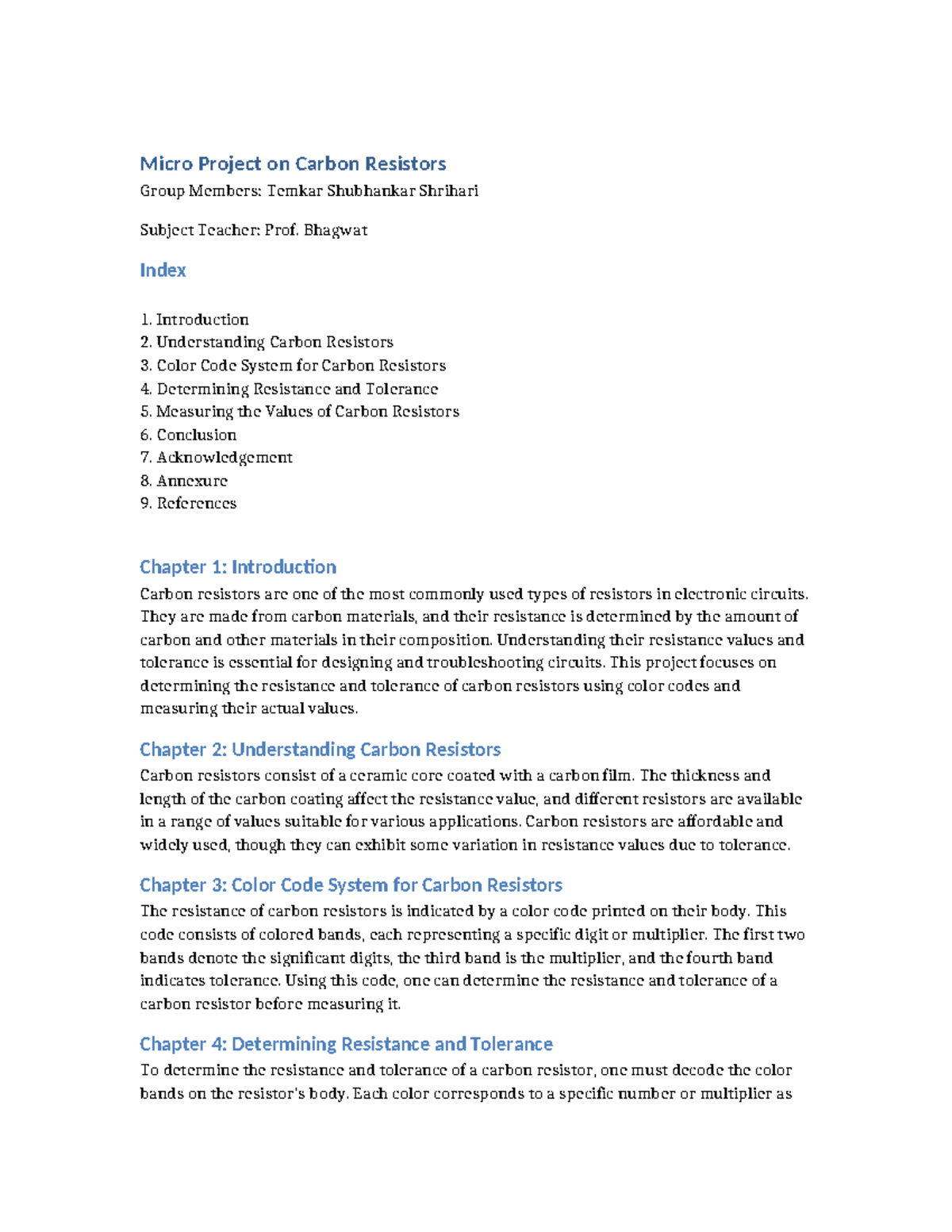 Micro Project on Carbon Resistors: Understanding Values & Tolerance ...