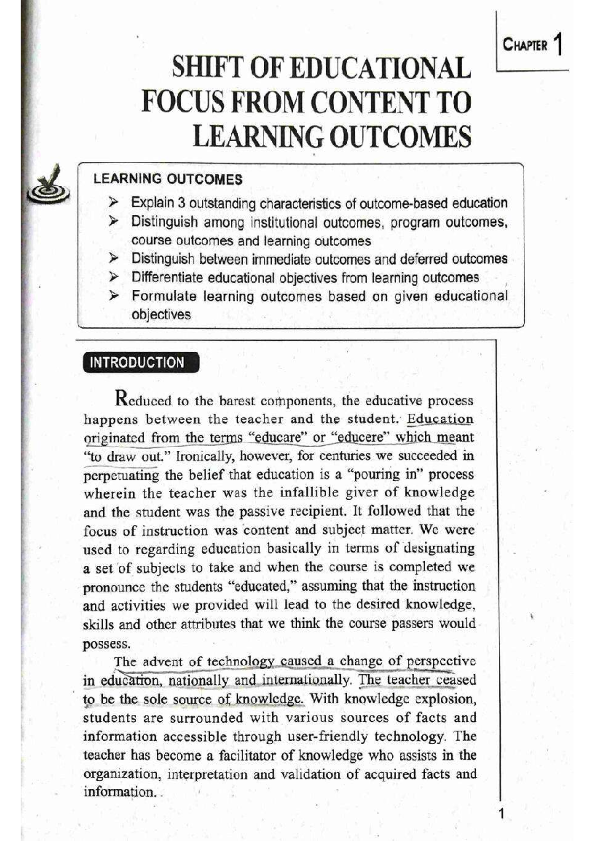 CHAPTER 1: SHIFTING EDUCATIONAL FOCUS TO LEARNING OUTCOMES - Studocu