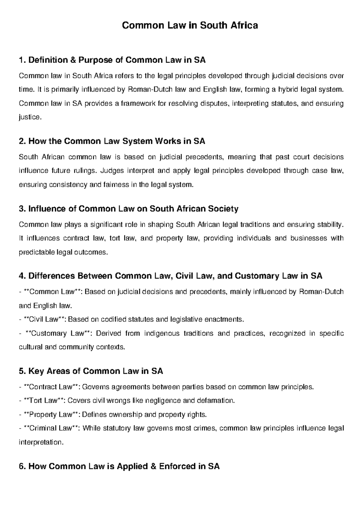 Common Law in South Africa: Principles, Applications & Key Areas - Studocu