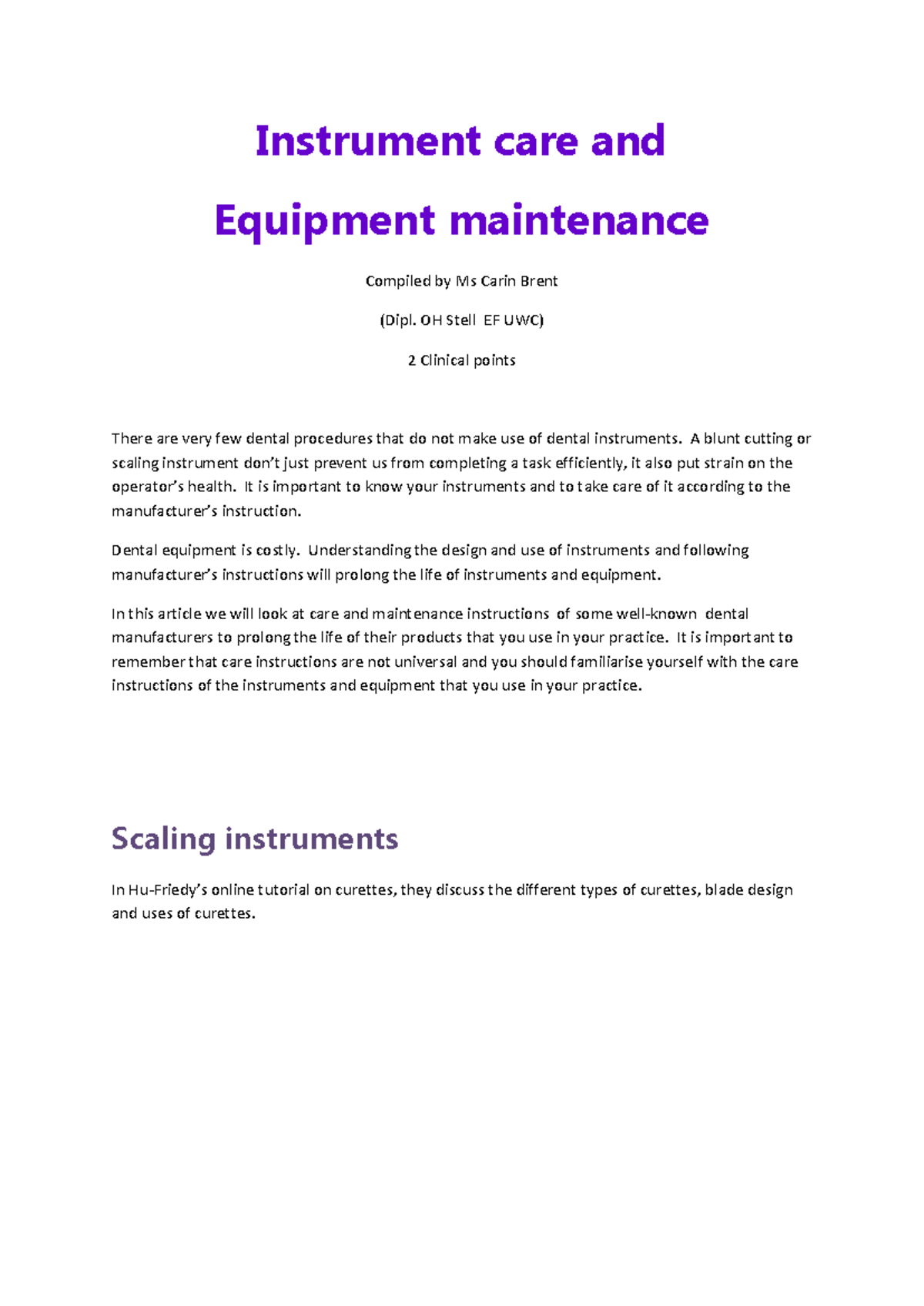 Issue 6 2017 Instrument care and Equipment maintenance - Instrument ...