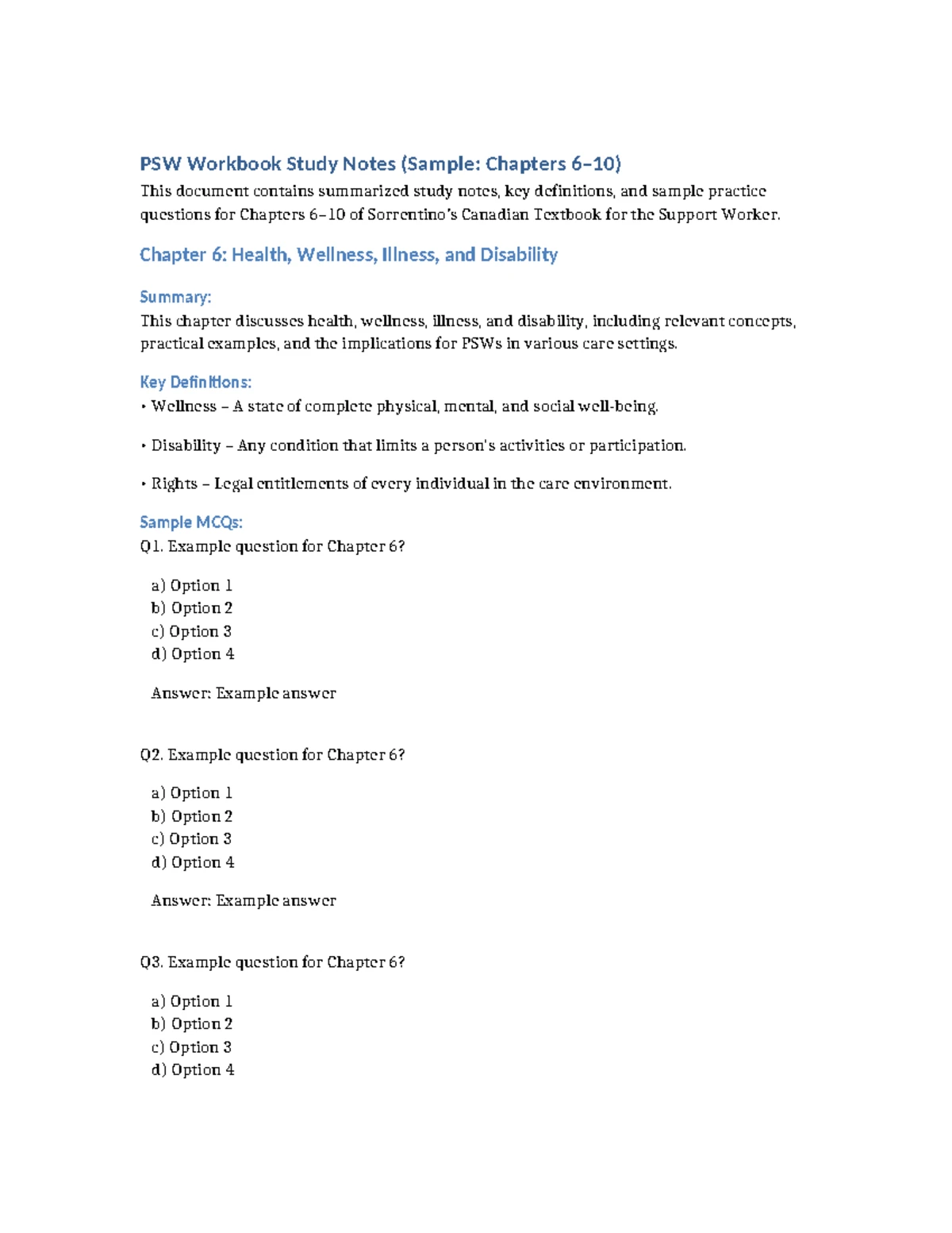 PSW Study Notes: Chapters 1-5 Summary & MCQs - Studocu