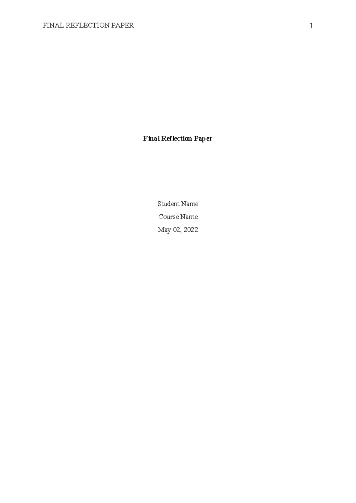 Final Reflection Paper - Final Reflection Paper Student Name Course ...