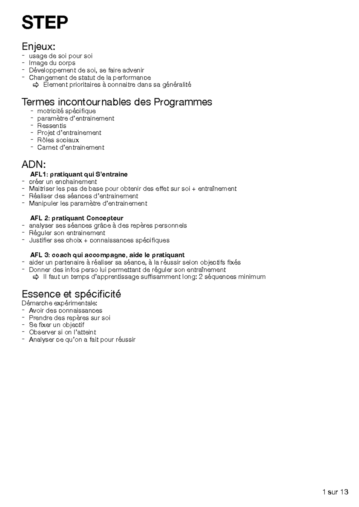 STEP AFL1: Enjeux et Techniques de Pratique en Step - Studocu