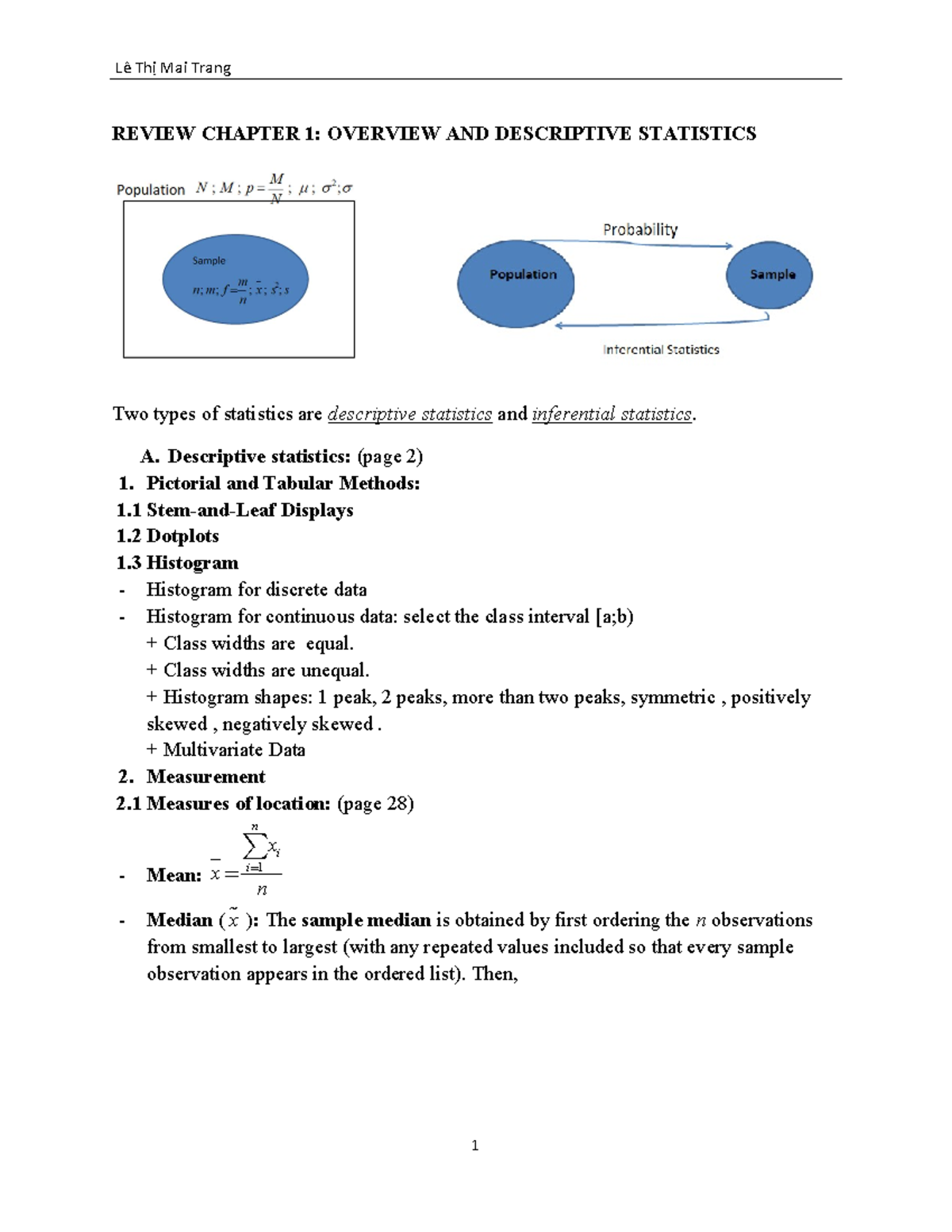 Statistics Review: Chapters 1-7 Overview and Key Concepts (2023) - Studocu