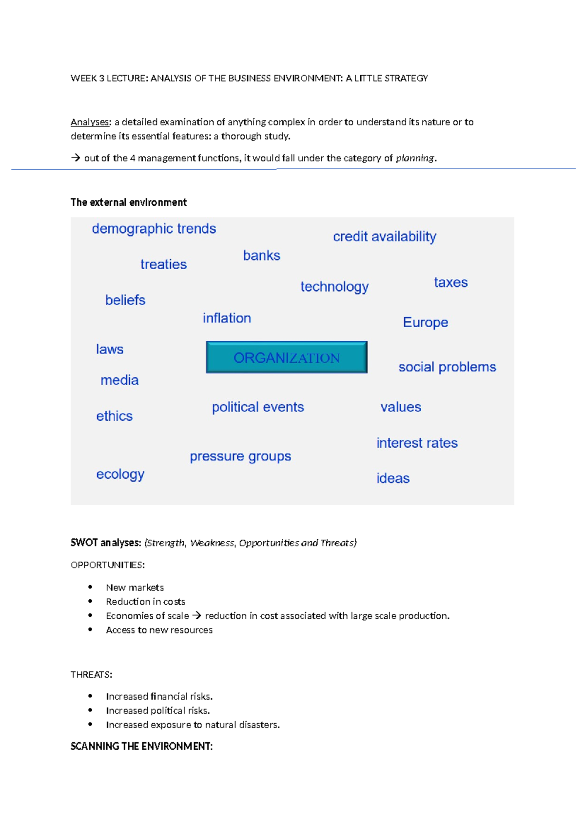 WEEK 3 Lecture - WEEK 3 LECTURE: ANALYSIS OF THE BUSINESS ENVIRONMENT ...