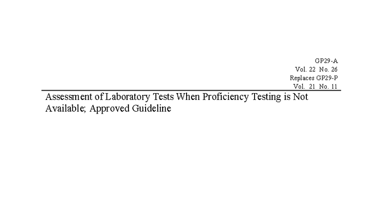 GP29A Assessment of Laboratory Tests Without Approved Proficiency ...