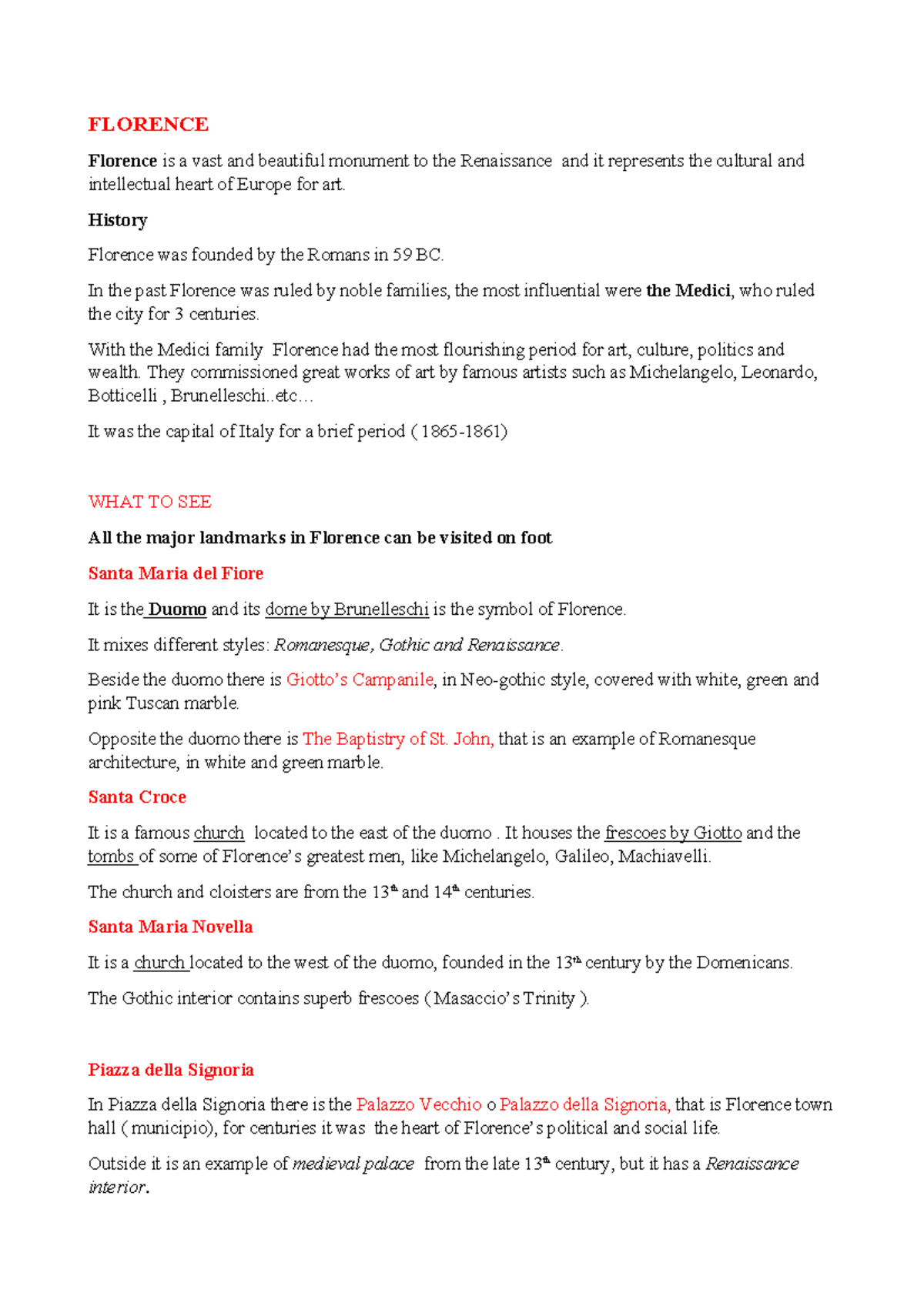 Florence: A Renaissance Gem - Study Notes for Course Code 101 - Studocu