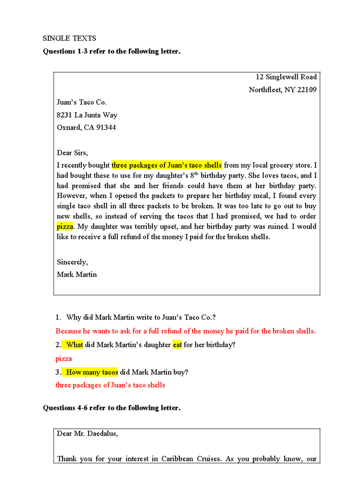 Single Texts: Suggested Answers for Communication Questions - Studocu