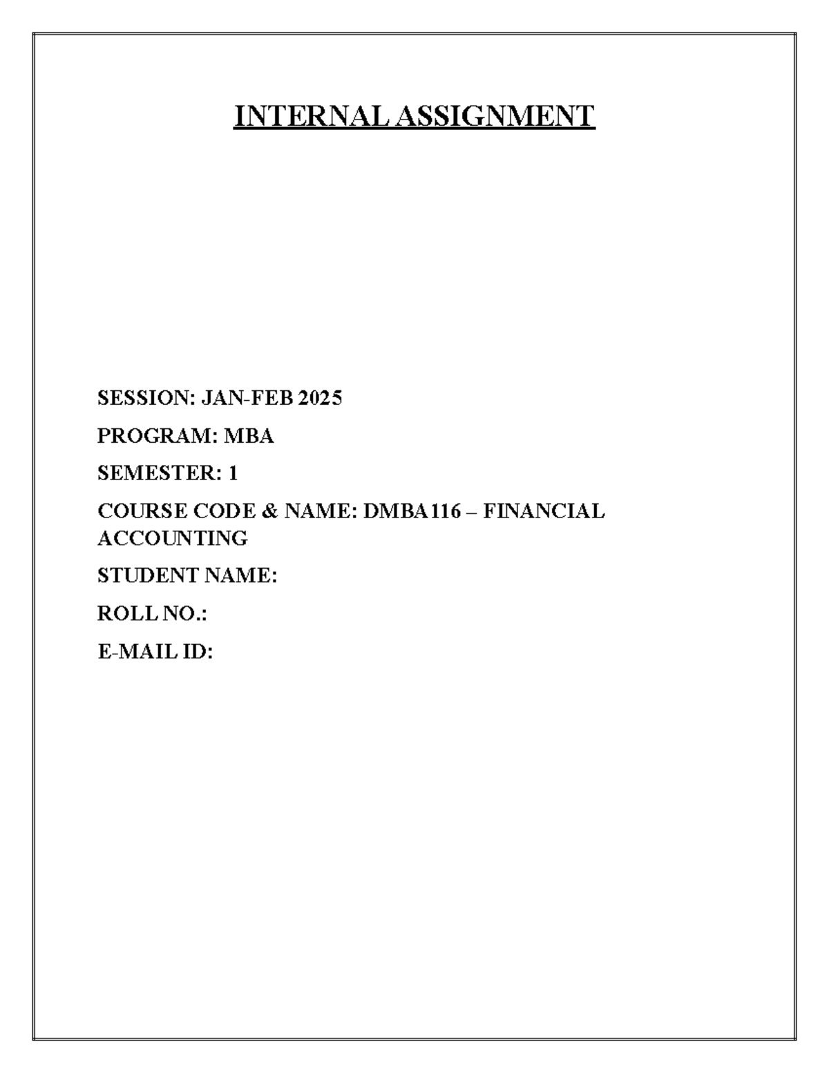 INTERNAL ASSIGNMENT: DMBA116 Financial Accounting Overview and Notes ...