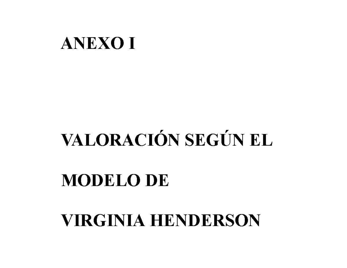 Instrumento DE Valoración Virginia Henderson - ANEXO I VALORACIÓN SEGÚN