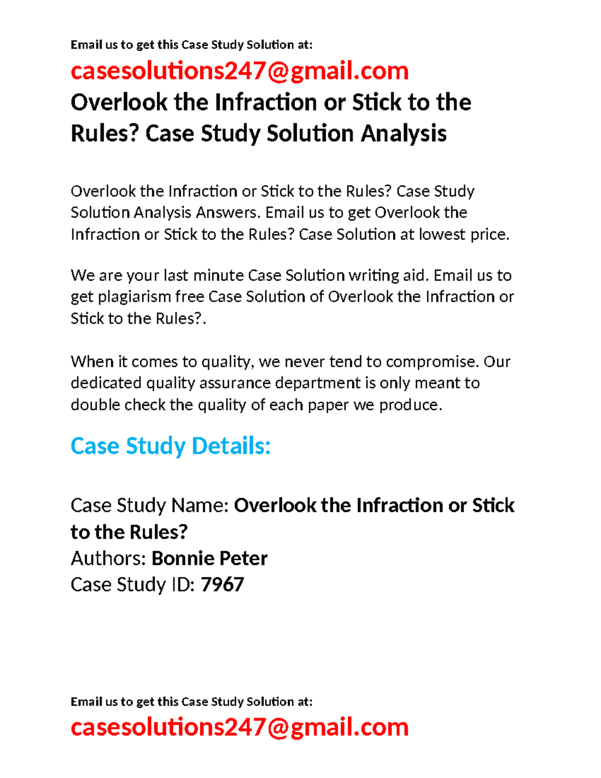 Case Study Solution: Overlook the Infraction or Adhere to Rules - Studocu