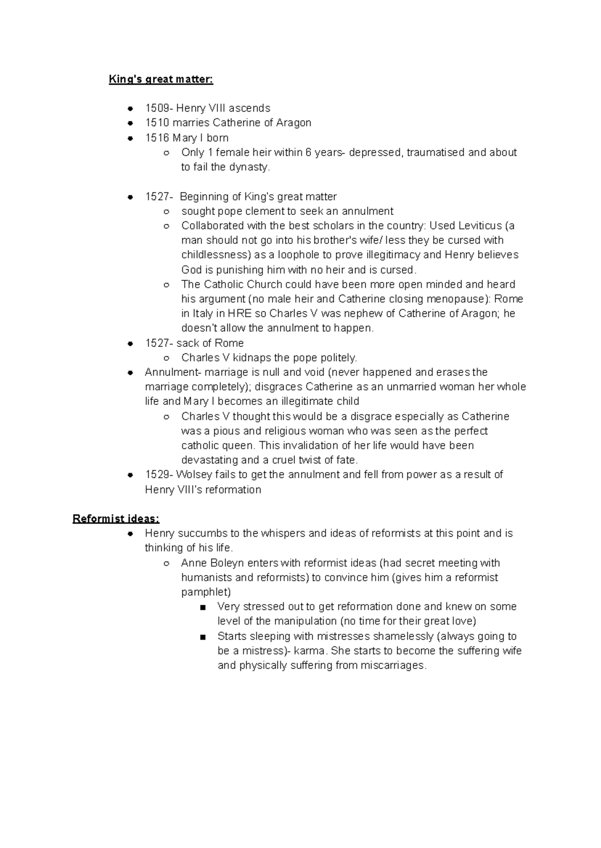 H8 Factions: Notes on Henry VIII's Great Matter and Reformation - Studocu