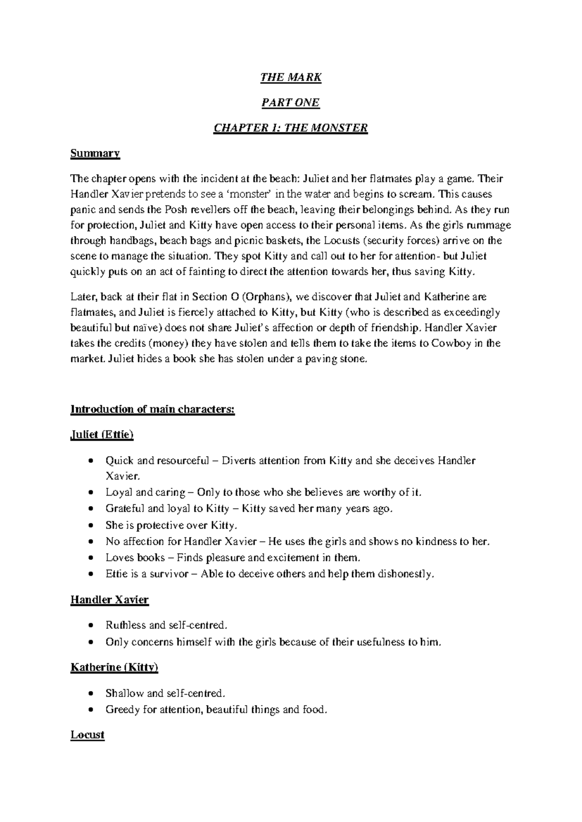 THE MARK PART ONE: CHAPTER SUMMARIES AND ANALYSIS - Studocu