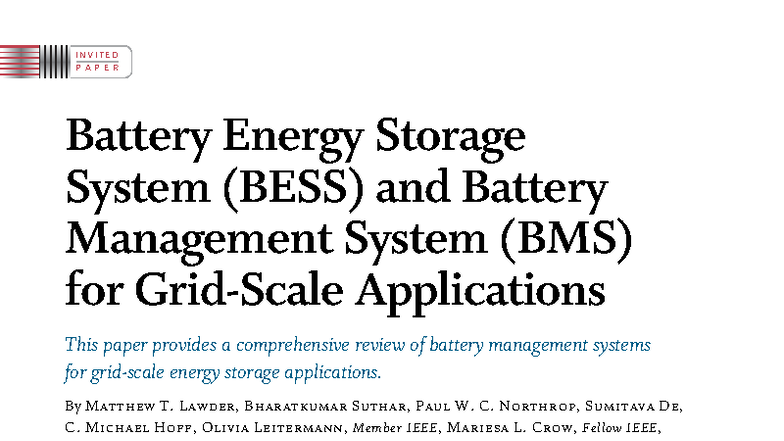 Battery Energy Storage Systems (BESS) and Management Insights - Studocu