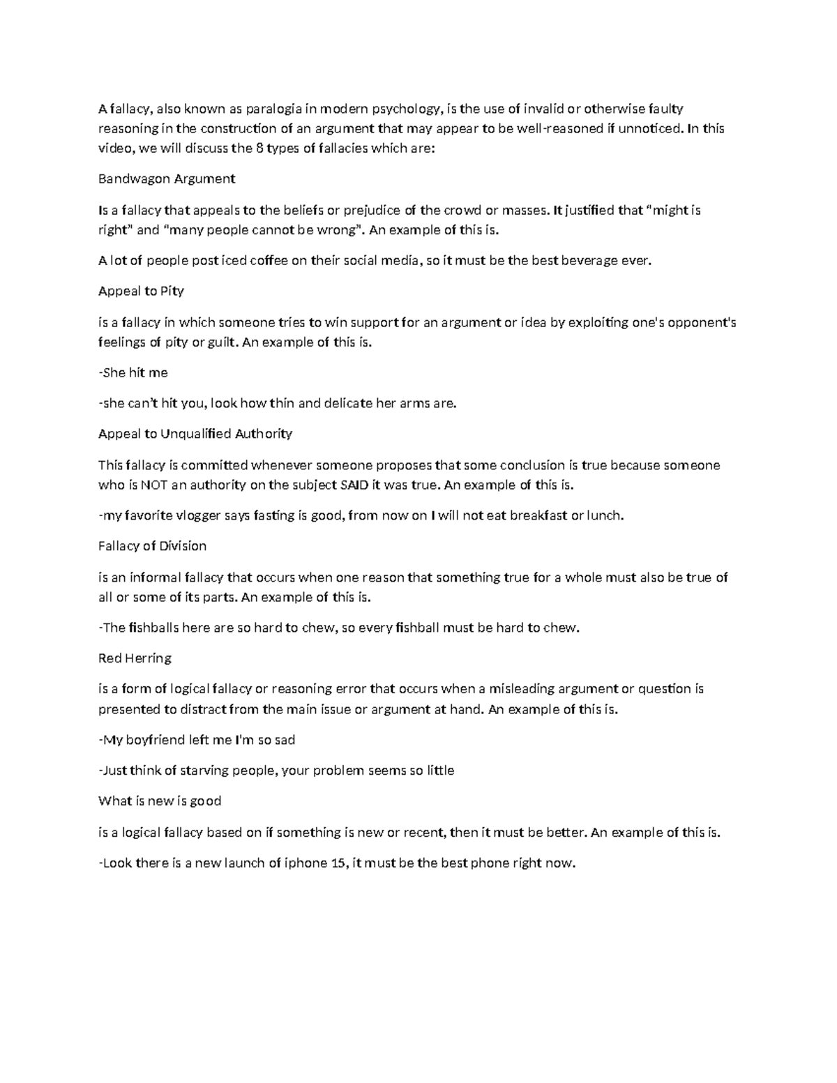 Understanding Fallacies: Examining 8 Types of Faulty Reasoning - Studocu