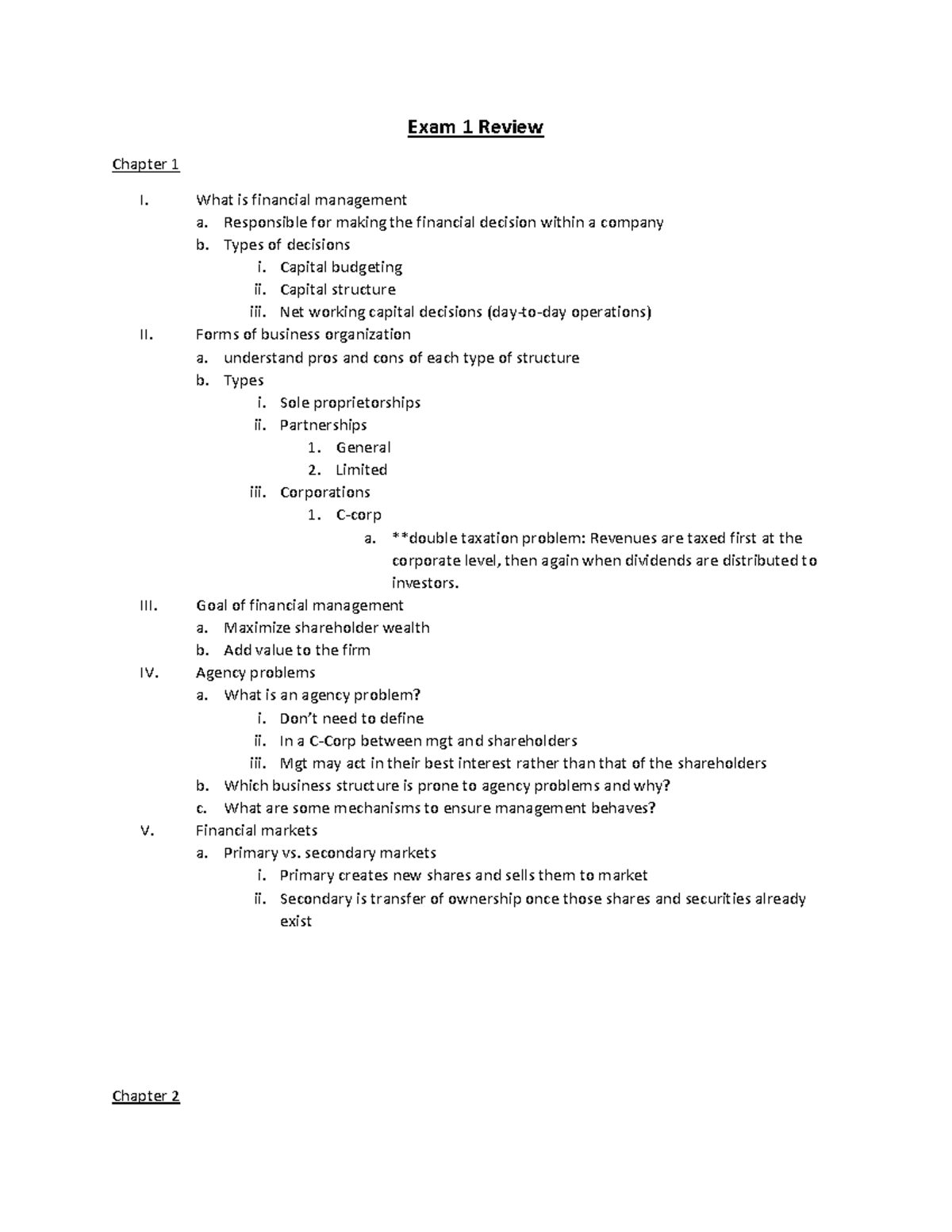 Financial Management 101: Exam 1 Review of Key Concepts - Studocu