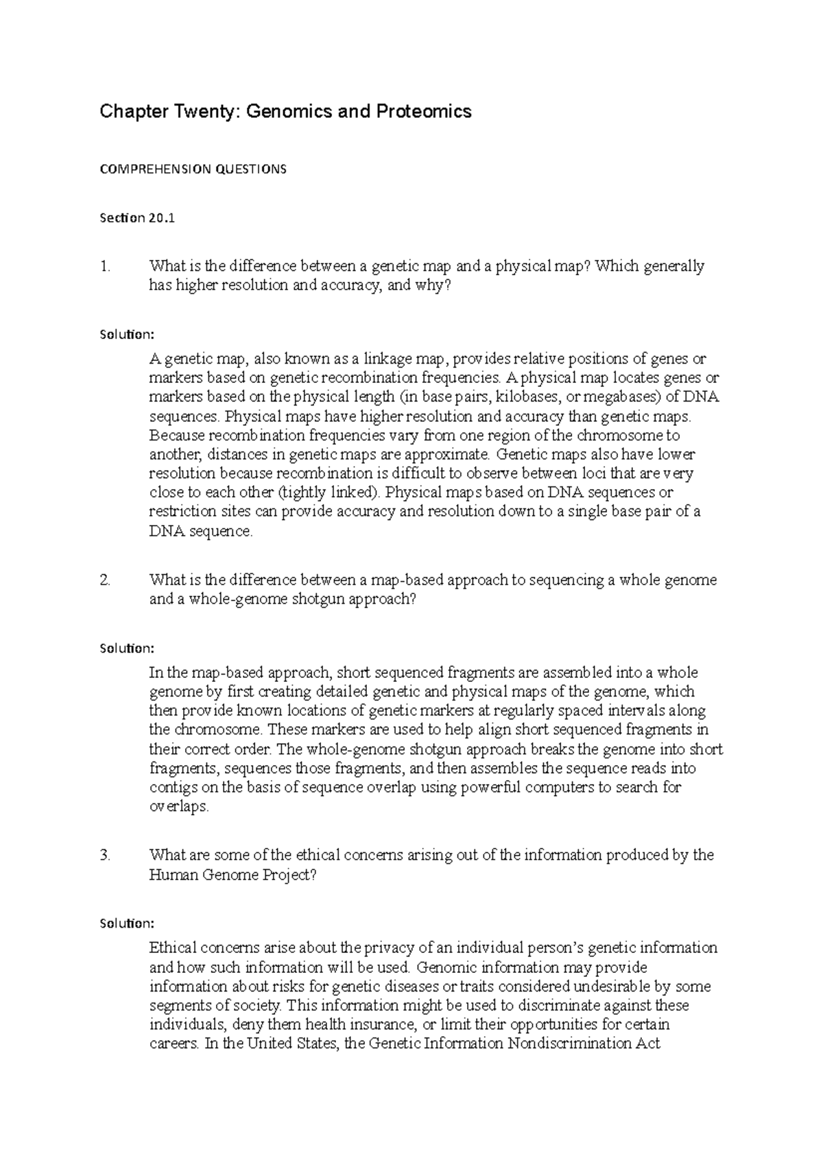Pierce genetics 7e solutionsmanual ch20 - Chapter Twenty: Genomics and ...