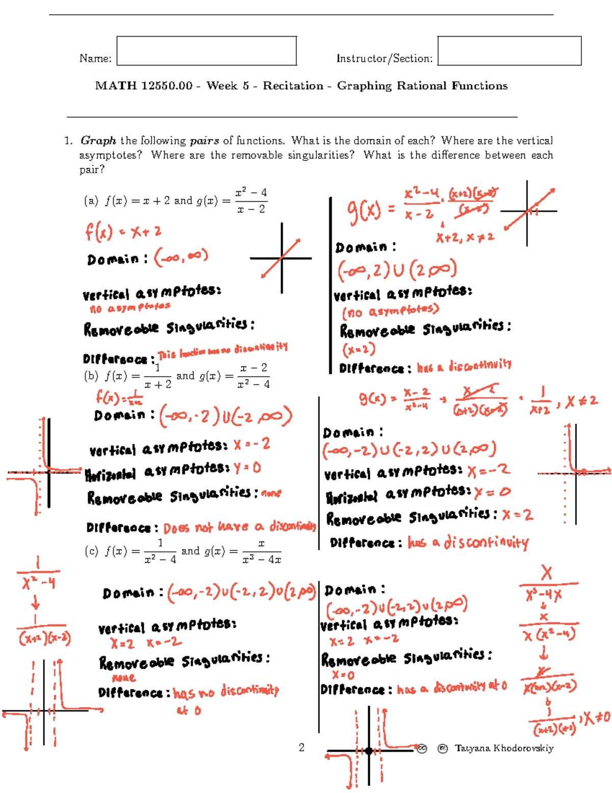 MATH 12550.00 Week 5 Recitation: Graphing Rational Functions - Studocu