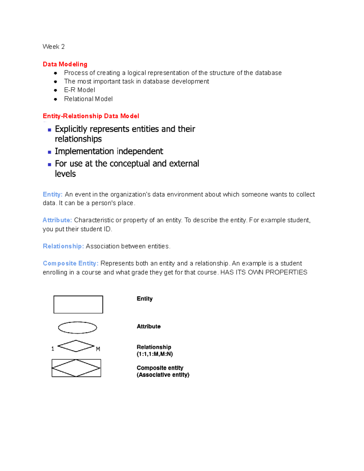 3KD3 Week 2 Notes - Week 2 Data Modeling Process of creating a logical ...
