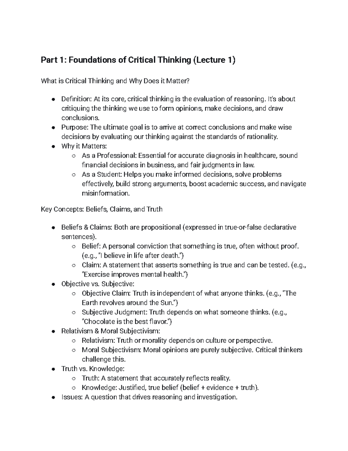 Critical Thinking Foundations (Lecture 1) - Importance & Key Concepts ...