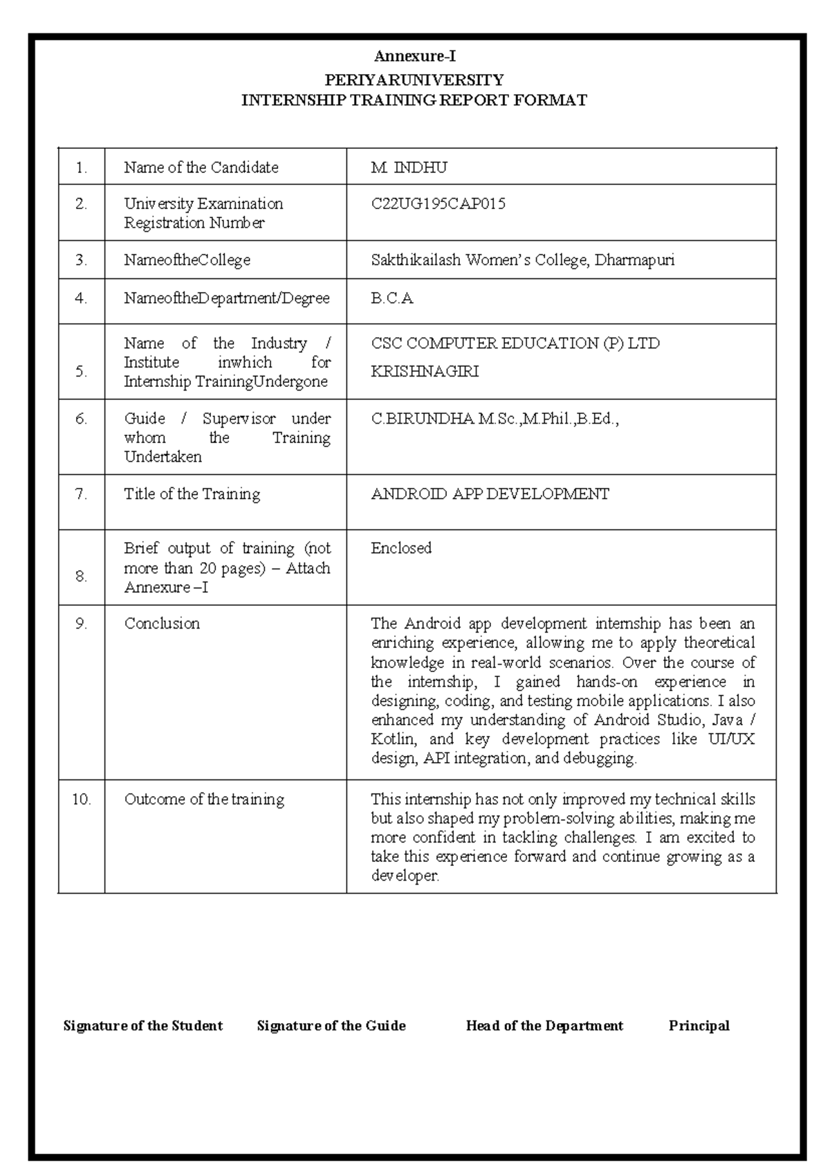 BCA Internship Report: Android App Development at CSC Computer ...