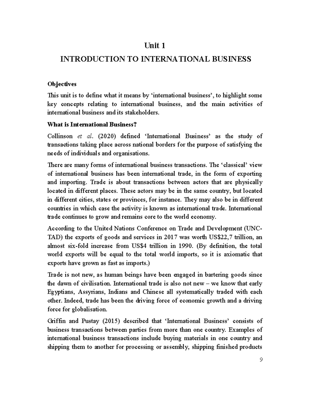 CB Unit 1 - Introduction to International Business Concepts and Trade ...