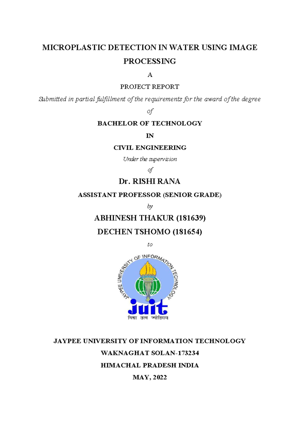 B.Tech Project Report: Microplastic Detection in Water Using Image ...
