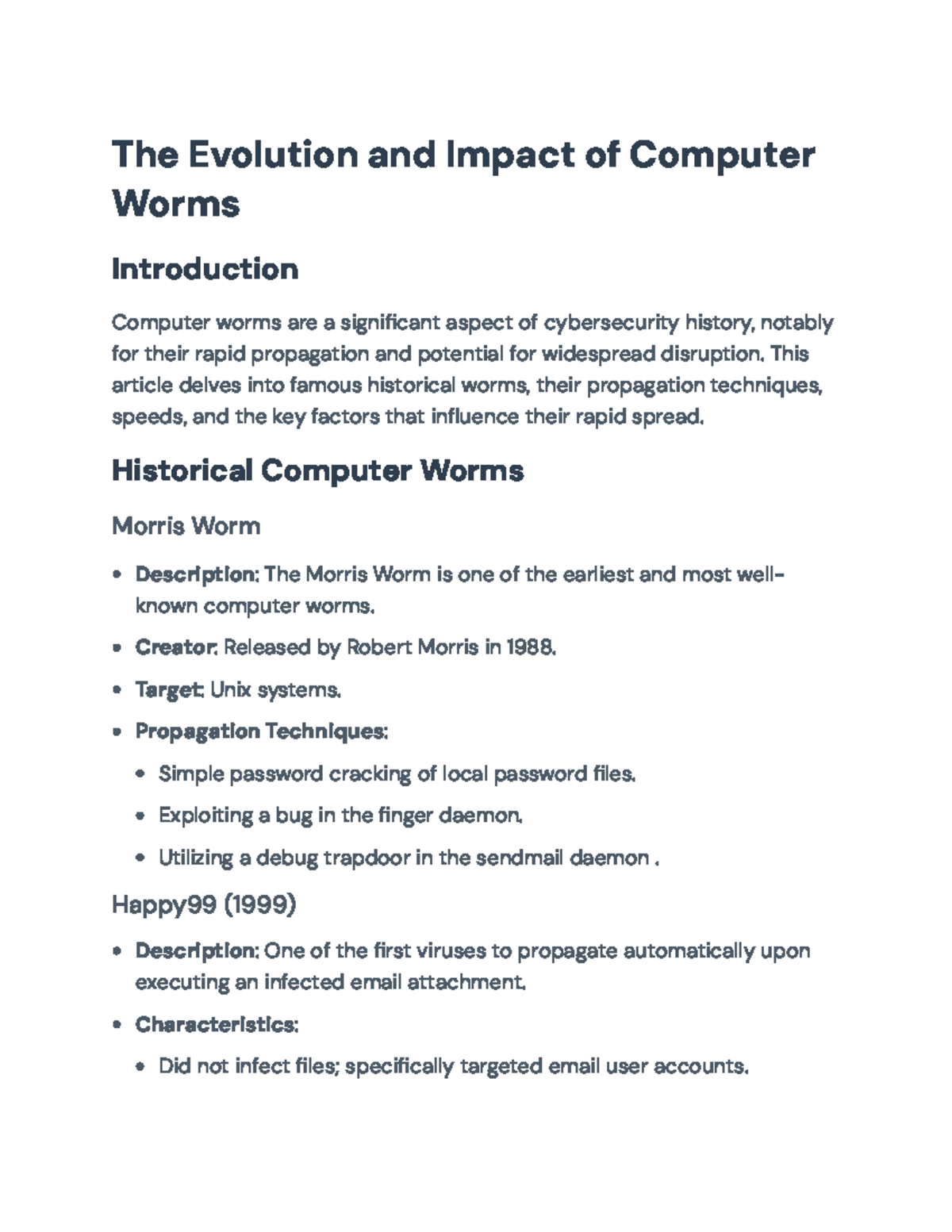 The Evolution and Impact of Computer Worms: A Cybersecurity Study - Studocu