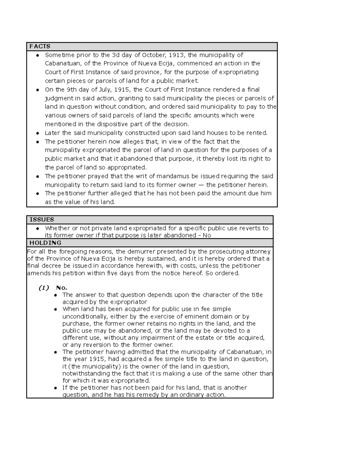CASE 4 - Eminent Domain: Expropriation and Land Reversion Issues - Studocu