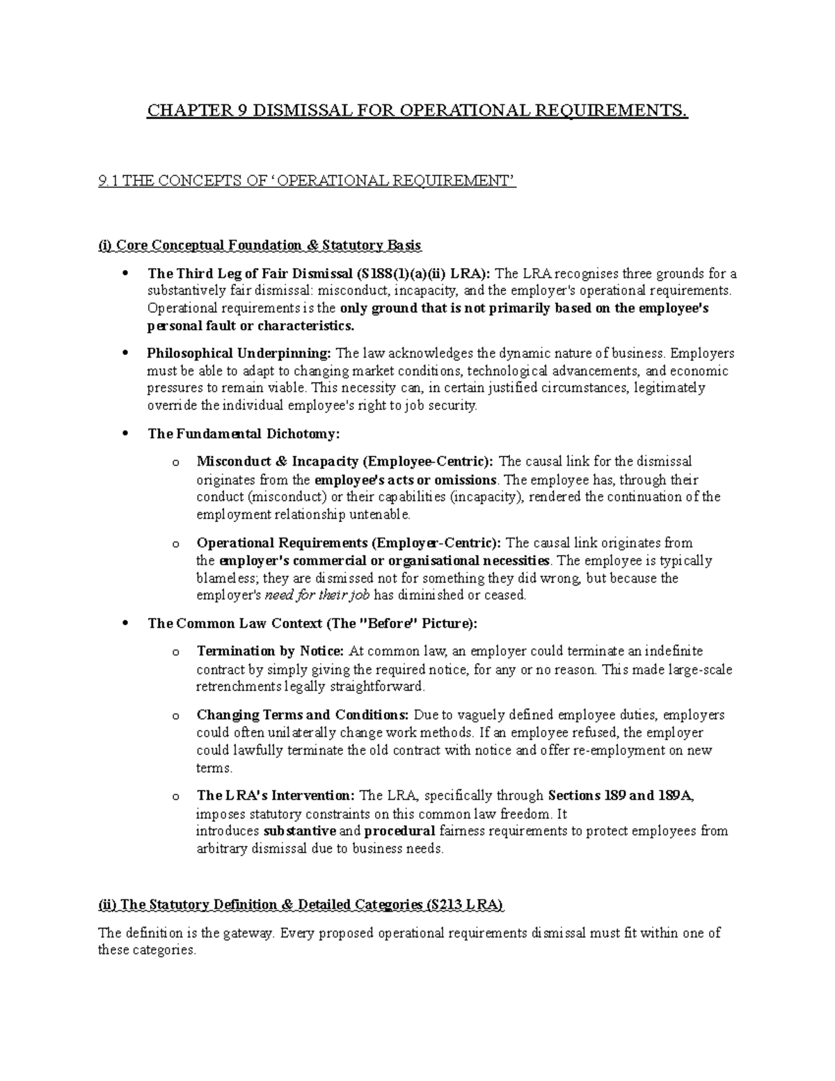 CHAPTER 9: DISMISSAL FOR OPERATIONAL REQUIREMENTS - A COMPREHENSIVE ...