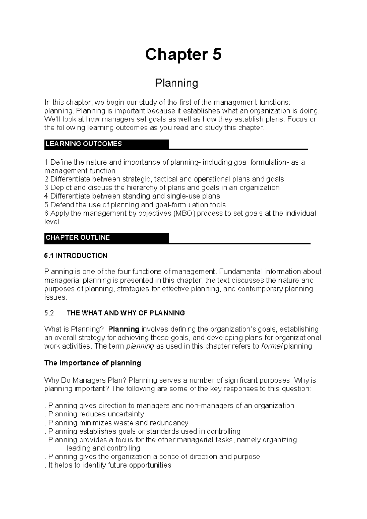CBMD022 Chapter 5: Understanding the Importance of Planning - Studocu