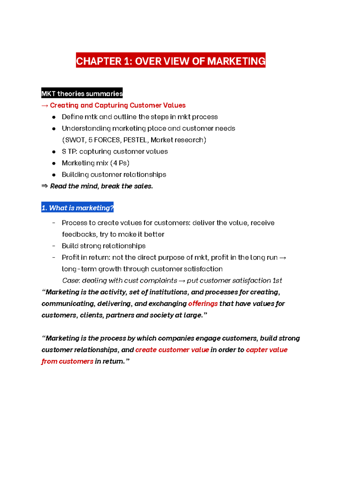 MKT 101: Chapter 1 - Overview of Marketing Theories & Customer Value ...