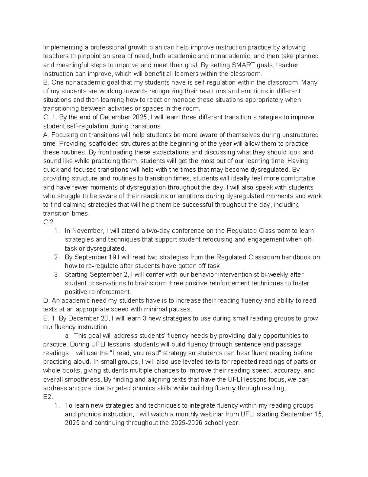 Professional Growth Plan for Instruction Improvement - D629 Task 2 ...