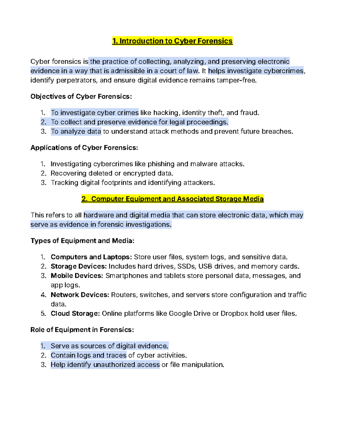Cyber Unit 4 - 1. Introduction to Cyber Forensics Cyber forensics is ...