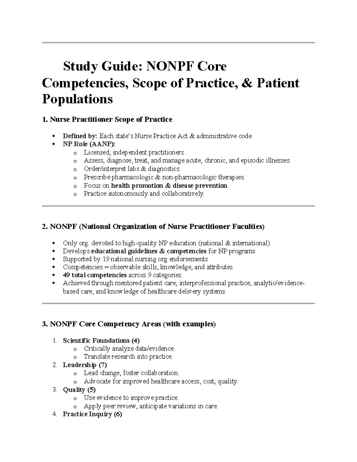 Study Guide: NONPF Core Competencies & AANP Scope of Practice - Studocu