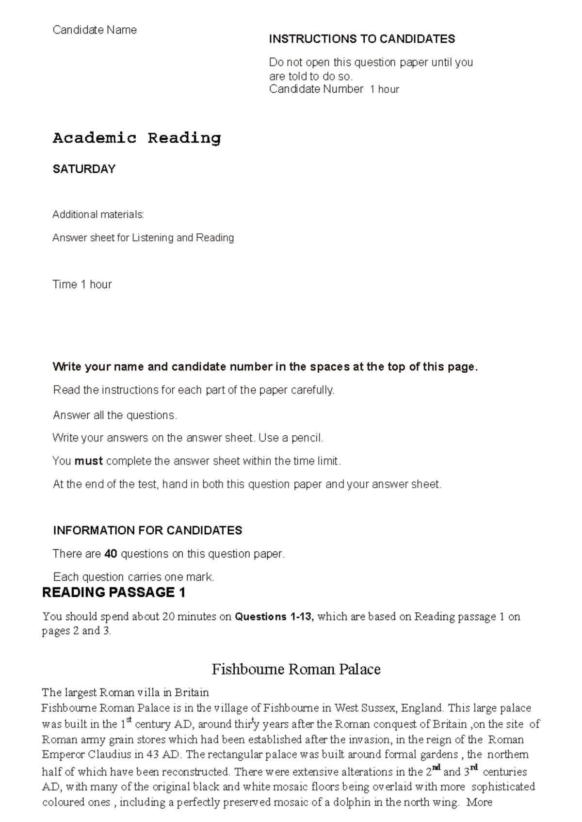 TEST 1 - IELTS Reading Practice and Instructions - Studocu