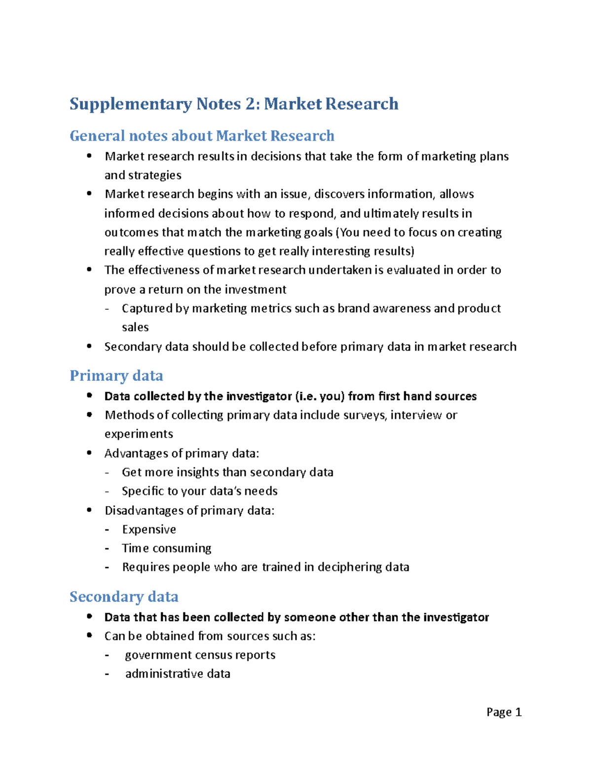 Supplementary Notes 2; Market Research - Supplementary Notes 2: Market ...