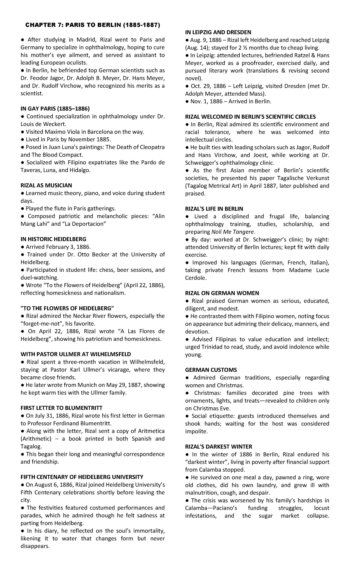 CHAPTER 7: RIZAL'S JOURNEY FROM PARIS TO BERLIN (1885-87) - Studocu