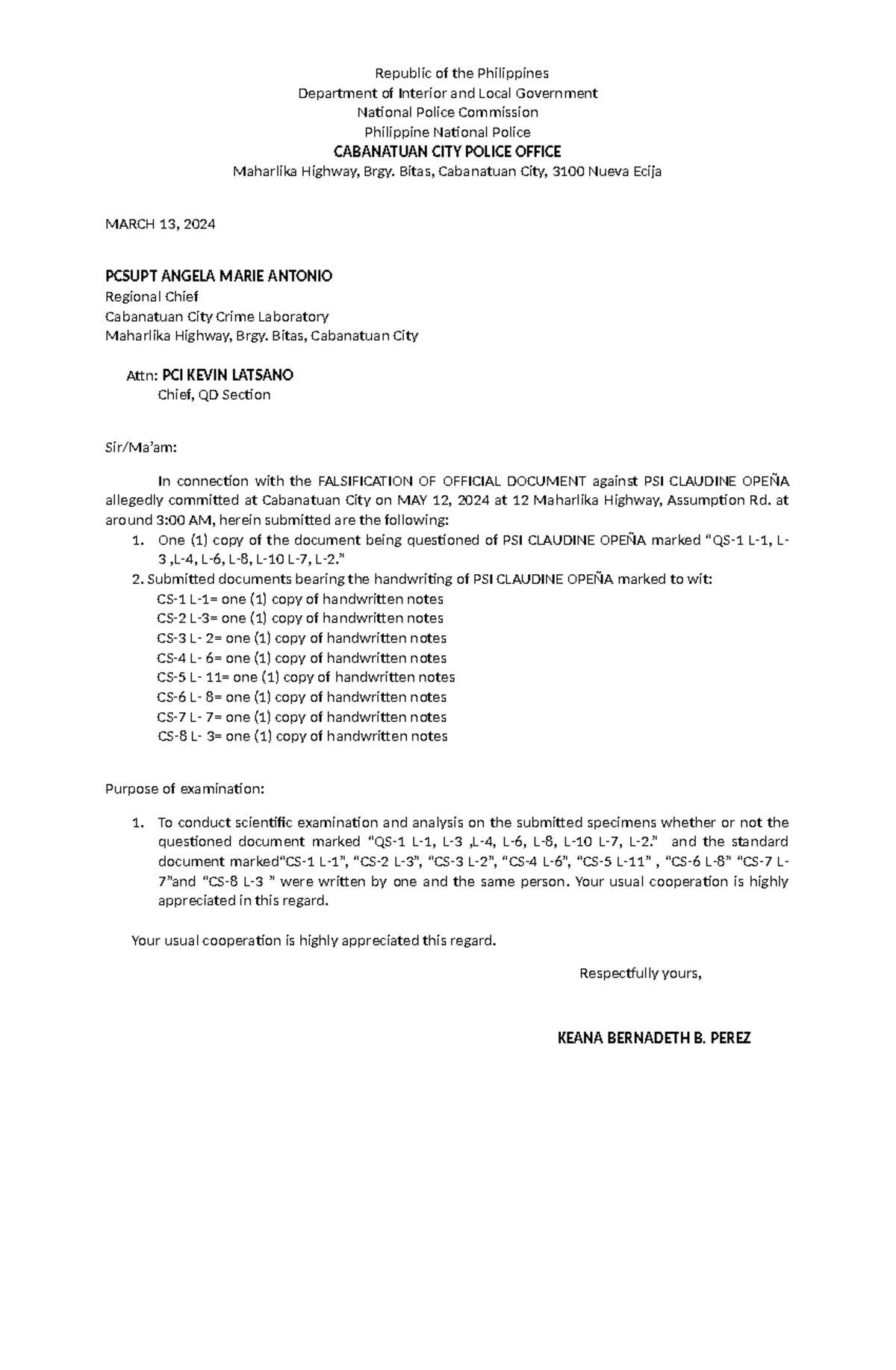 Request for QDE Analysis on Document Falsification Case - Studocu