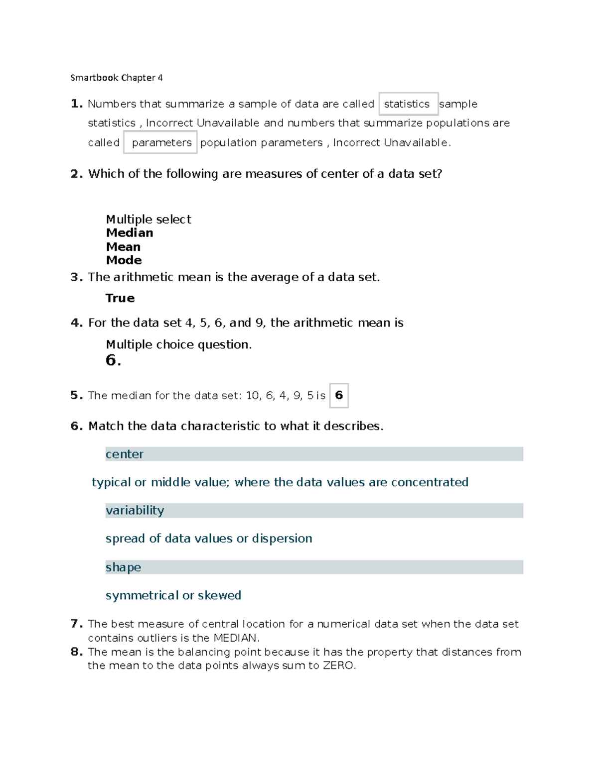 Statistics: Smartbook Chapter 4 Insights and Concepts - Studocu