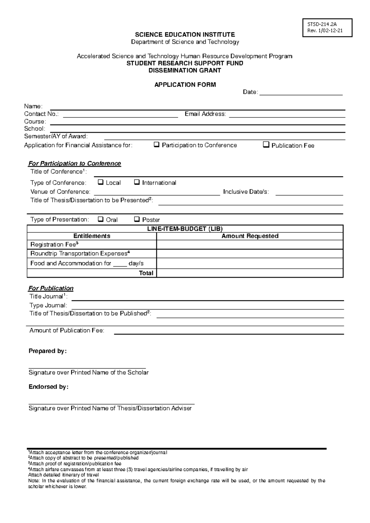 STSD-214-2A SRSF Dissemination Grant Application Form - Studocu