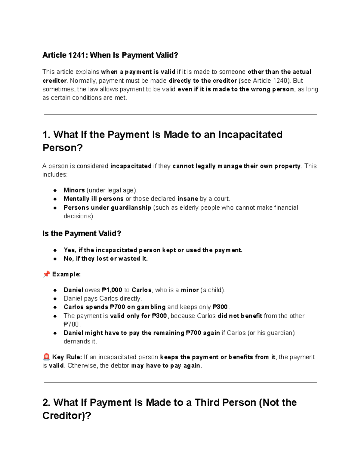 Article 1241-1249: Validity of Payments and Debt Obligations Explained ...