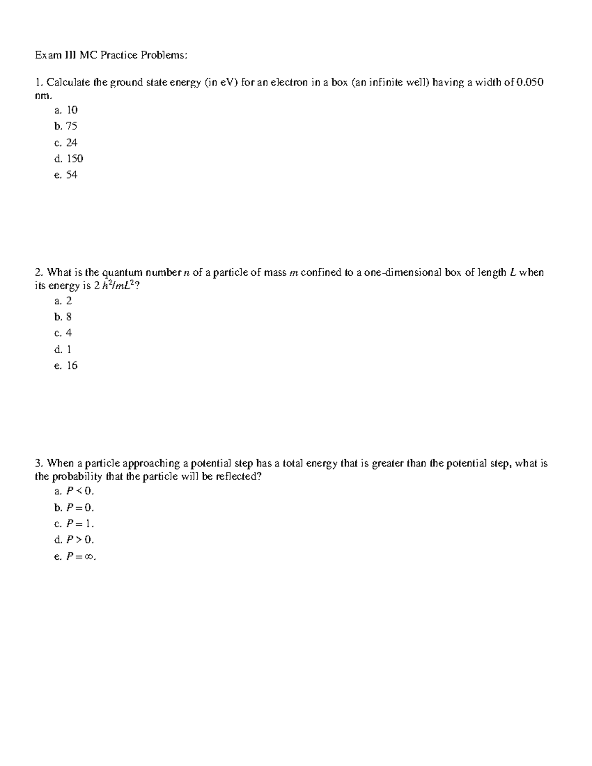 Exam III MC Practice Problems for PHYS 101 - 11/21/20 - Studocu