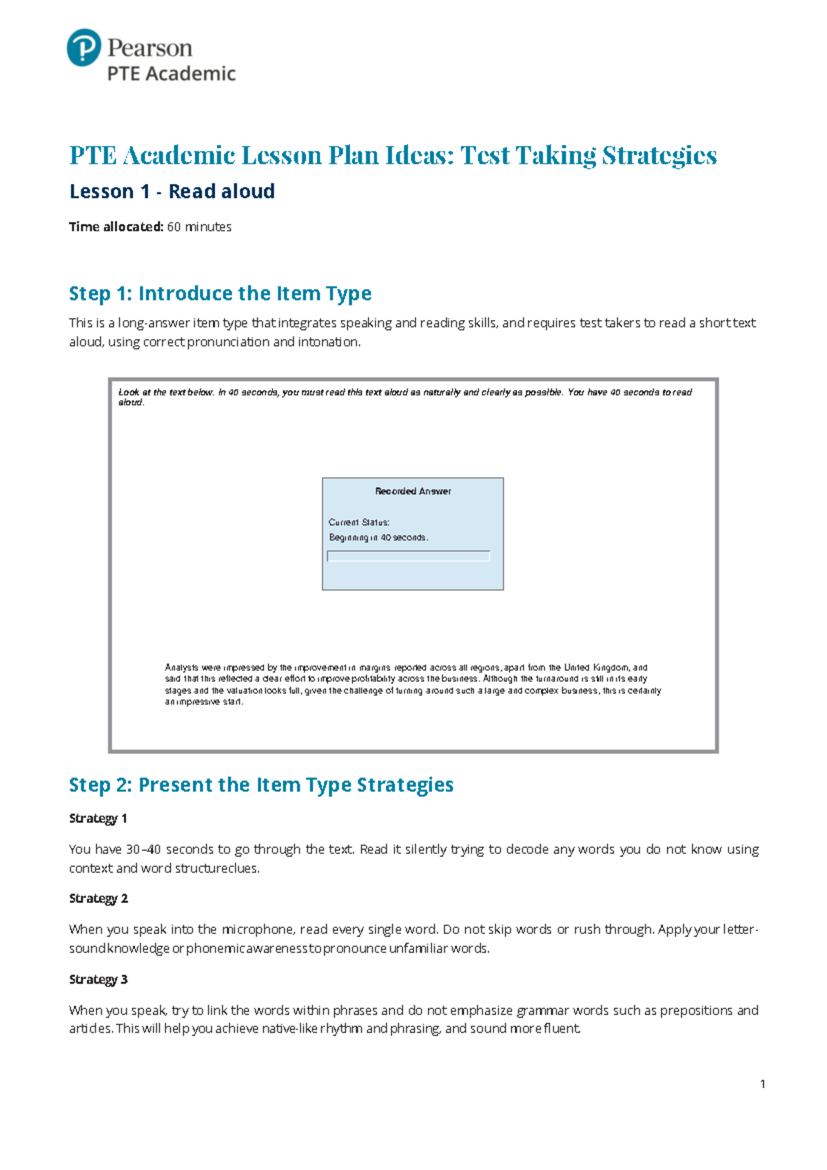 PTEA L1 Read Aloud Lesson Strategies and Test Prep Guide - Studocu