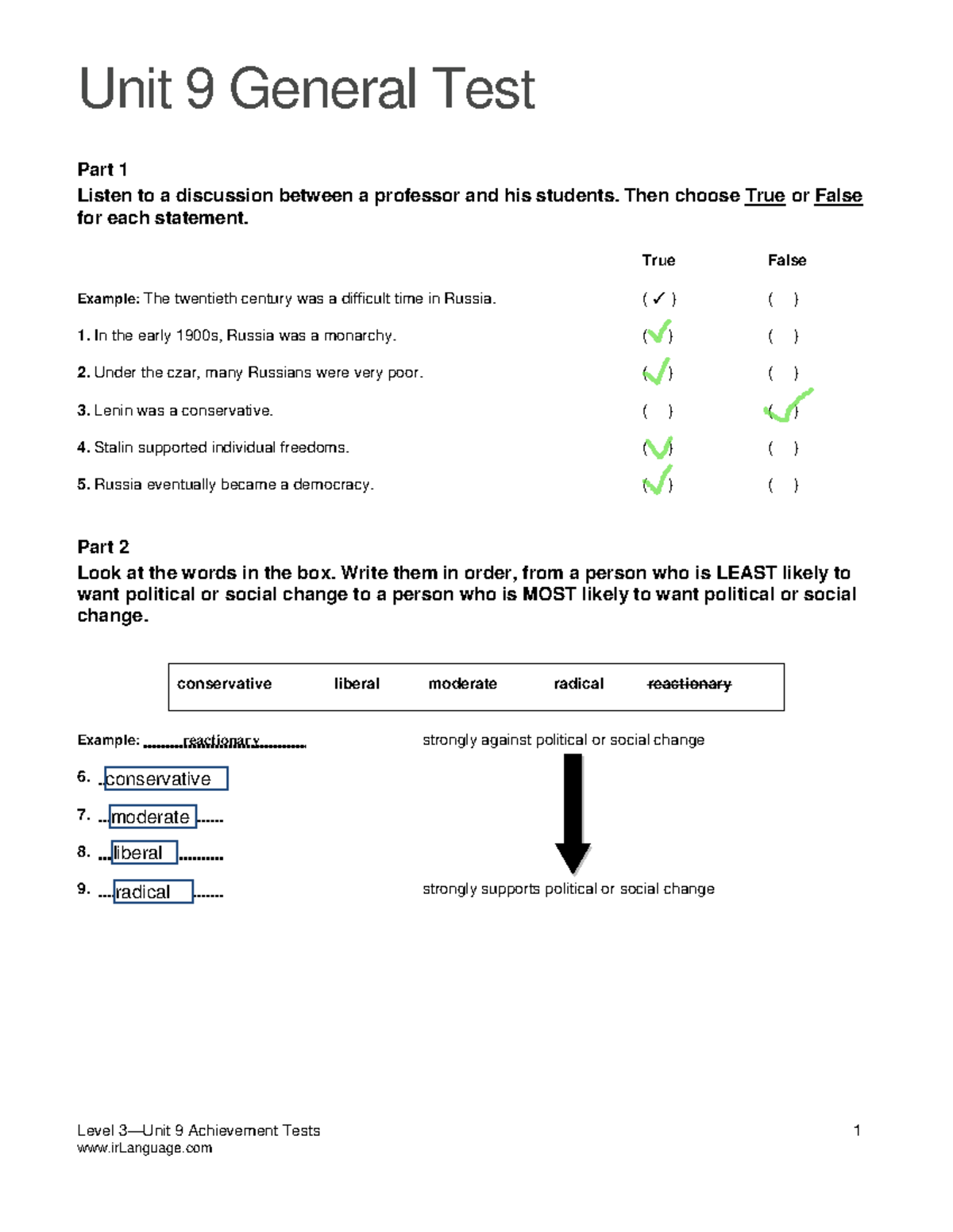 Unit 9 General Test - Level 3 Achievement Tests Guide - Studocu