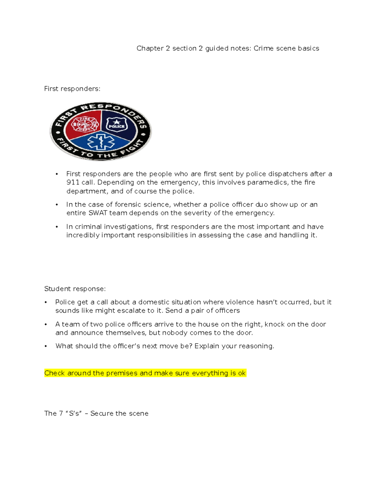 Chapter 2 section 2 guided notes crime scene basics 1 - Chapter 2 ...