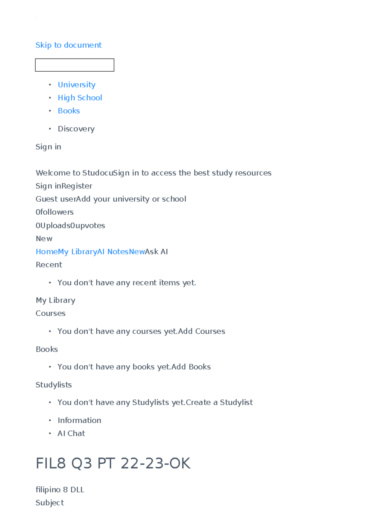 Pagsusulit sa Filipino - Object 1 Skip to document - University - High ...