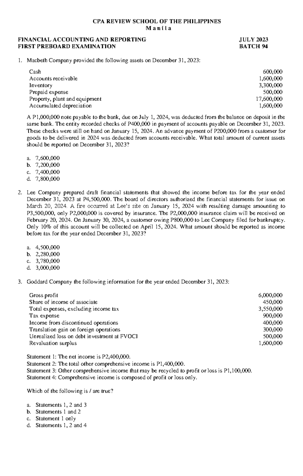 CPAR 94 FAR First Preboard Exam Review Notes - Studocu