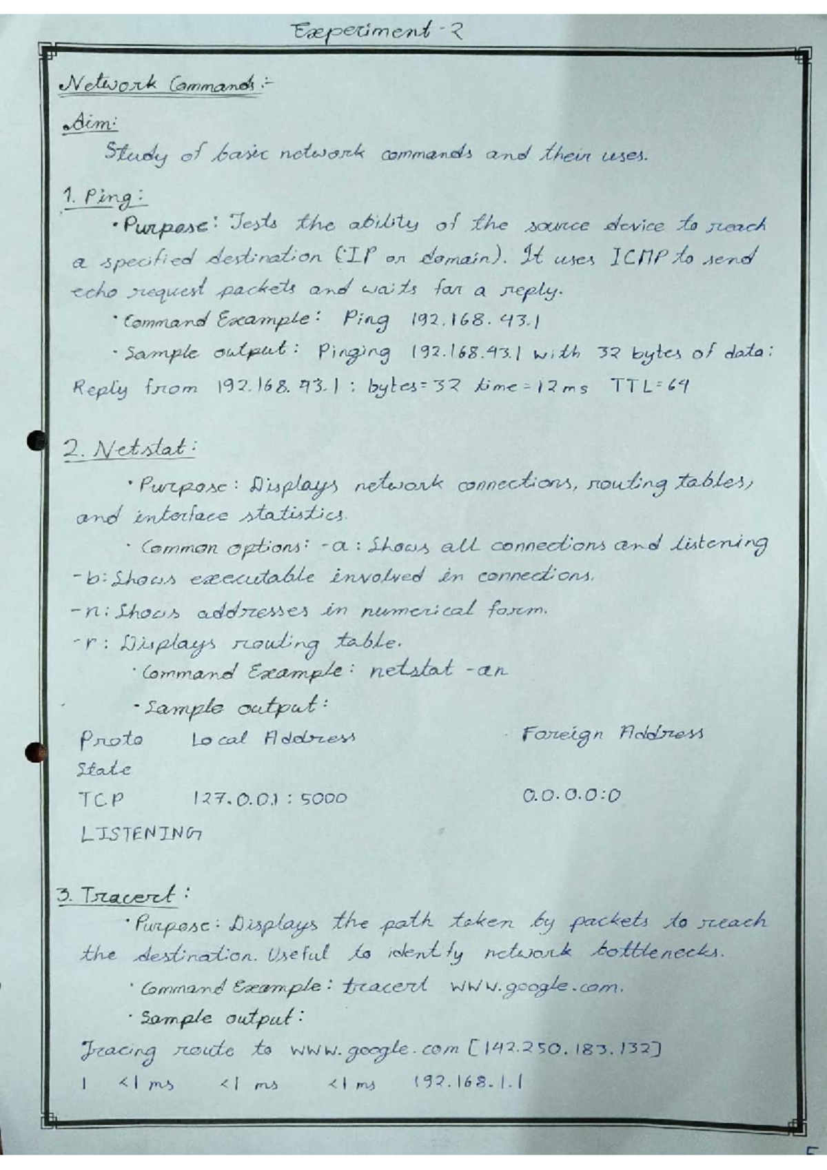 Experiment 4: Basic Network Commands and Socket Programming (CN-2,3,4-1 ...