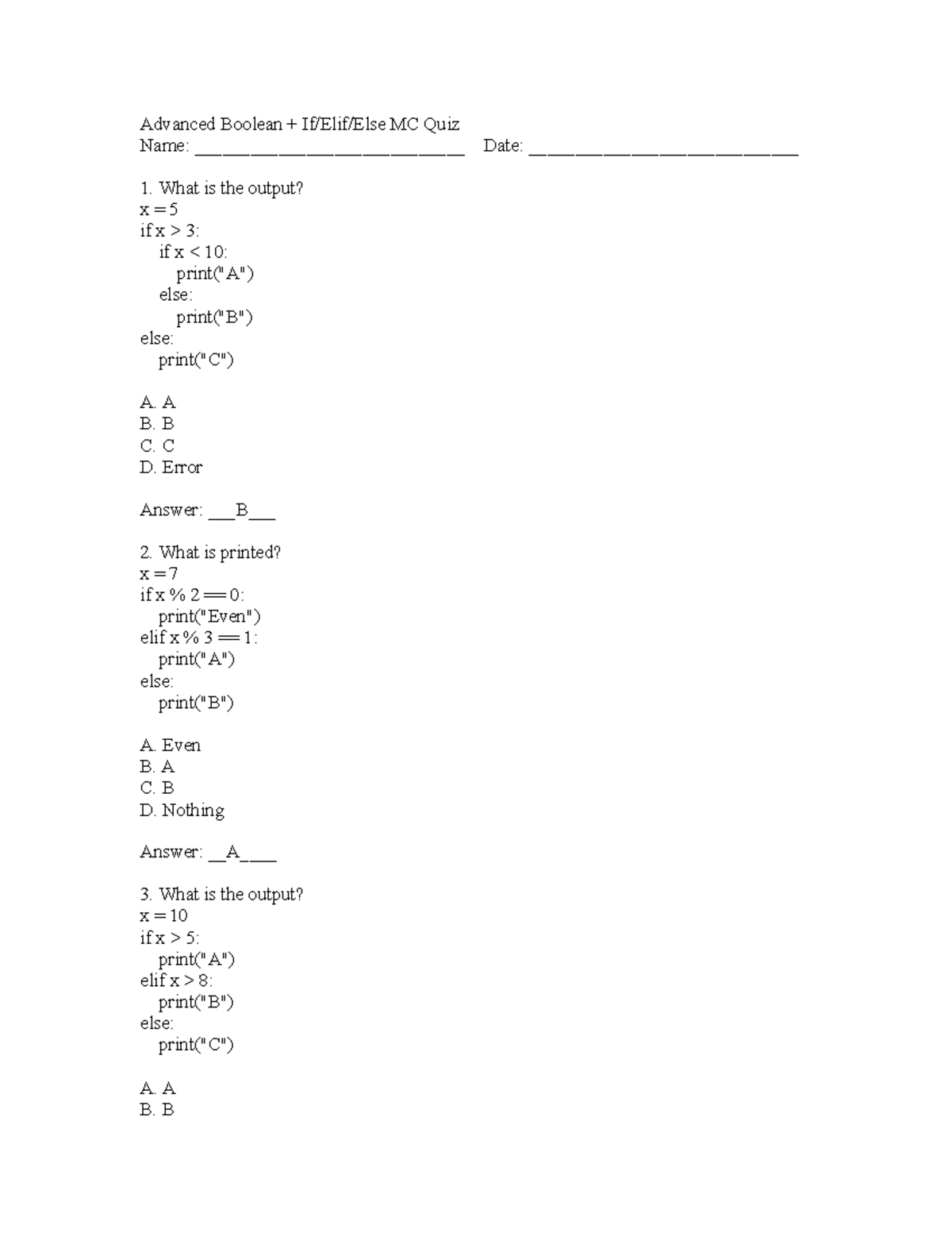 Advanced Boolean MC Quiz (Course Code: 101) with Answer Key - Studocu